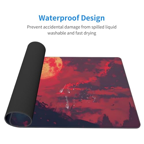 Image of Wolf Animal Red Moon Extended Gaming Mouse Pad, with Stitched Edges Large Mouse Pad Desk Protector, Rubber Base Mousepad Keyboard Mouses Mat for Work Game Office Home- 32 inch X 12 inch Inch