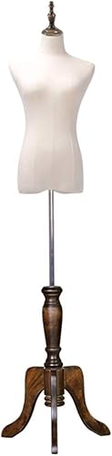 Forma de vestido modelo femenino cuerpo de maniquí con trípode de madera, altura ajustable de 53-70 pulgadas, color antiguo M