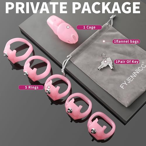 Image of HTV5 Resin Chastity Cage, 5 Wide Comfort Rings Click&Lock Lock for Men, Adult Sex Toy (Pink, Nub)