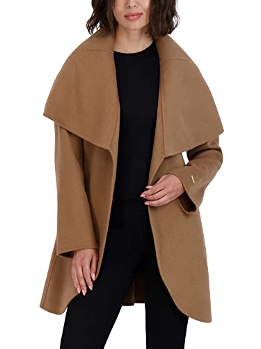 Tahari Women's Double Face Wool Blend Wrap Coat With Oversized Collar, Solid Camel, Small #TOP3
