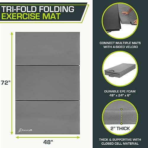 ProsourceFit Tri-Fold Folding Thick Exercise Mat 6’x4’ with Carrying Handles for Tumbling, Martial Arts, Gymnastics, Stretching, Core Workouts, Gray by ProSource - Image 2