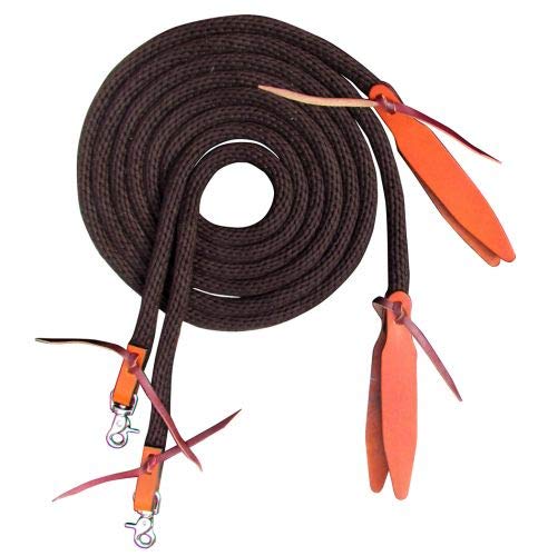 Showman 8' Round Braided Nylon Split Reins w/Medium Oil Leather Poppers (Brown)