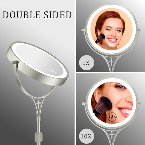 Espejo de maquillaje iluminado y ajustable con aumento 10X miniatura 6