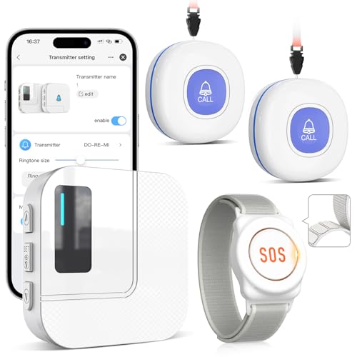 CallToU Bouton d'appel d'urgence pour personnes âgées sur téléphone portable, Wi-Fi SOS pour les proches, bouton d'urgence étanche, 3 émetteurs, 1 récepteur
