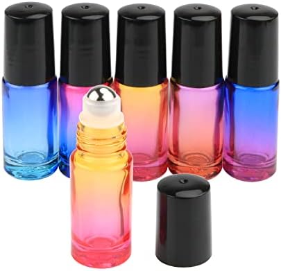 Gradient Color Roll On Bottles Thick Glass Empty Refillable Fragrance Perfume Essential Oil Glass Roller Bottles Metal Roller ball Bottle Container For Home Travel Use 5ml 6 Packs