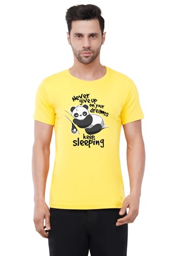 Image of Caseria Men's Cotton Printed T-Shirt -Dreams Keep Sleeping | 100% Cotton | Half Sleeves | Regular Fit | Printed | Round Neck | Graphic T Shirt