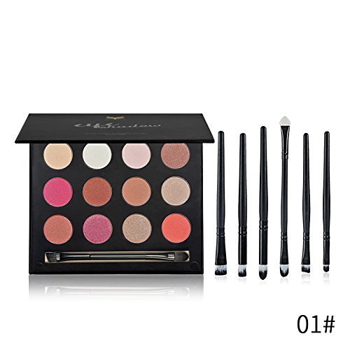 Tanali Glitter Shimmer Highlighter Eyeshadow Palette with 6pcs Eye Shadow Makeup Brushes Set (#2)