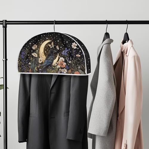 Babrukda Hanging Clothing Storage Bags for Closet, Floral Moon Crow Wardrobe Clothes Protector for Suit, 12.48 x 24.61 Inch Travel Hanging Garment Bags, Hanger Not Included, Black