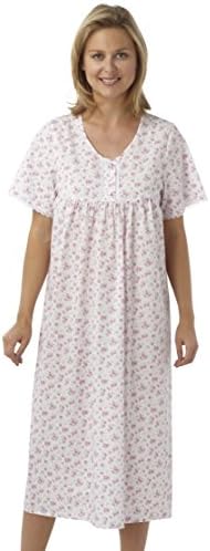 Marlon Ladies Short Sleeved Long Poly/Cotton Nightdress. Blue, Pink or Lilac Floral Print. Sizes 10-12 12-14 16-18 20-22 24-26 28-30 (20-22, Pink)