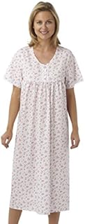Marlon Ladies Short Sleeved Long Poly/Cotton Nightdress. Blue, Pink or Lilac Floral Print. Sizes 10-12 12-14 16-18 20-22 24-26 28-30 (20-22, Pink)
