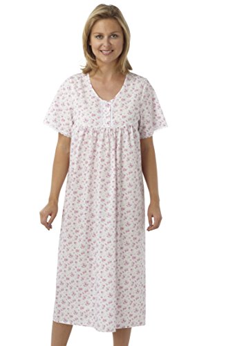 Marlon Women's Short Sleeved Long Poly/Cotton Floral Print Nightdress (12-14, Pink)