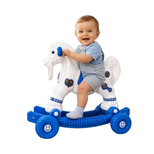 Image of AGHOR II Baby Horse Rocker Ride-On Toy for Kids c, White & Blue