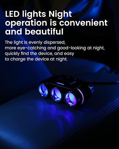 Yantu Cigarette Lighter Adapter, Car Charger Adapter 3 Socket Cigarette Lighter Splitter With Led Voltage Display Dual Usb Car Charger On/Off Switches 12V Car Splitter Adapter For All Car Devices #TOP4