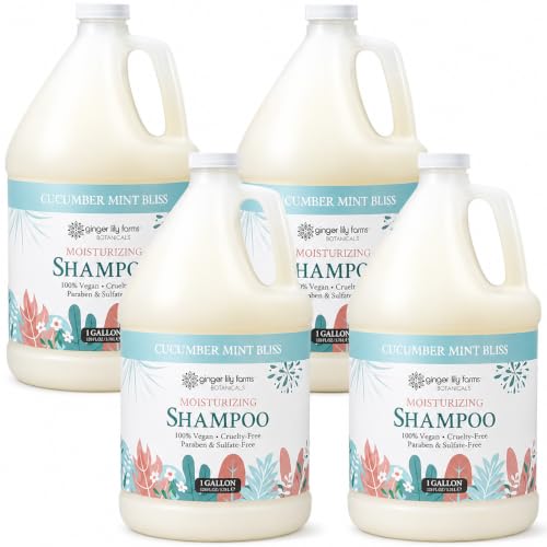 Image of Ginger Lily Farms Botanicals Shampoo, 128oz /4pk, Cucumber Mint Bliss | 100% Vegan & Cruelty-Free | Moisturizing Shampoo for All Hair Types | Refill Size