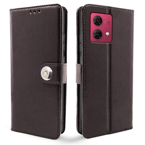 Image of Pikkme Motorola G84 5G Flip Cover Leather Finish | Wallet Stand and Shock Proof | Inside TPU with Card Pockets | Complete Protection Button Flip Case (Coffee)