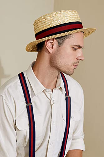 Babeyond Men's 1920S Brim Boater Hat Gatsby Straw Hat 20S Costume Accessories (Red And Black, Small/Medium) #TOP1