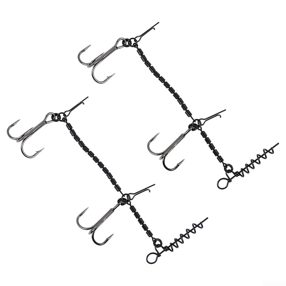 Pike Stinger Fishing Rig Hook Featuring Barbed Treble Hooks with Corkscrew Bait Attachment, Made from Robust Stainless Steel for Longevity (2pcs)