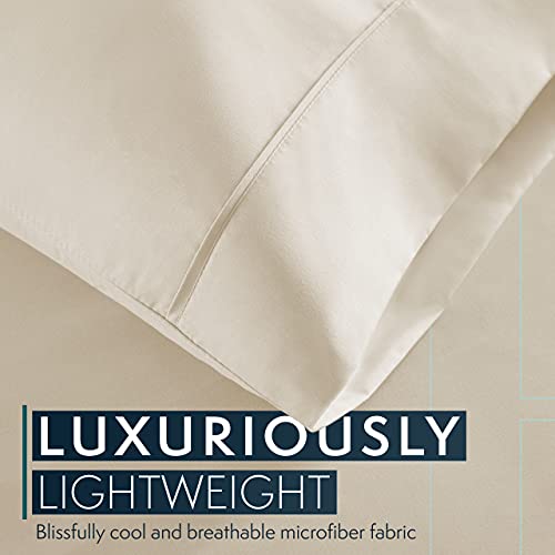 HC COLLECTION Bed Sheets Set King with 2 Pillowcases, Hotel Luxury Platinum 1800 Series Brushed Microfiber Sheet w/Deep Pocket, Ultra Soft Lightweight 4 Pcs Linen Bedding for Hot Sleepers, Cream