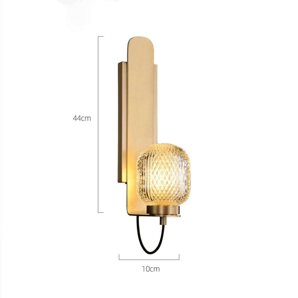 Applique da Parete Vintage in Ottone Spazzolato, Illuminazione da Parete, Lampada da Parete per Interni, Lampada da toeletta con Paralume in Vetro, Lampada da Parete per Camera da Letto, Bagno, p