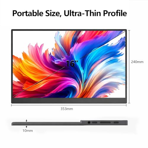 Image of 16 Inch Portable Monitor for Laptop, FHD 1200P IPS Portable Laptop Monitor with HDMI Type-C, Eye Care Ultra Slim,Travel Monitor for Laptop Phone PS4 /5 Xbox Switch