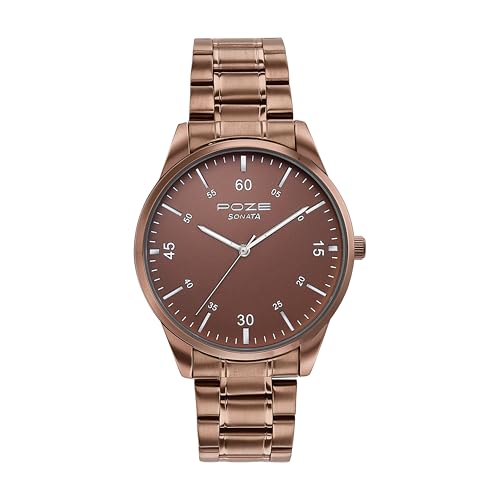 Image of Sonata Poze Quartz Analog Brown Dial Metal Strap Watch for Men