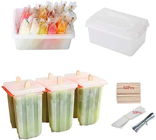 Popsicle Molds Ice Pop Maker - 56 Popsicle Sticks, 6 Reusable Popsicle Maker Molds, 50 Popsicle Bags and Packing Box