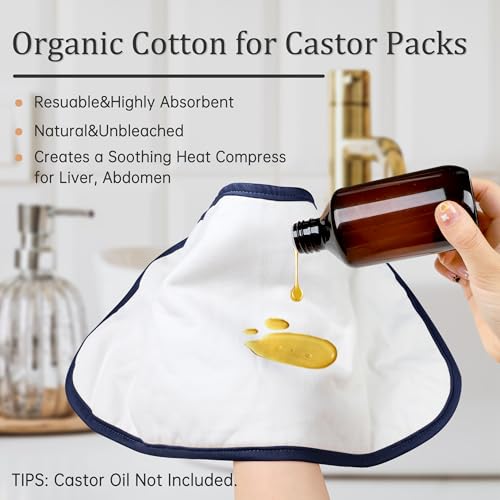 Image of Castor Oil Pack Wrap Organic Cotton 2 Pcs, Castor Oil Cold Pressed Highly Absorbent for Liver Detox, Gifts for Women