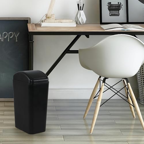 Image of Wekioger 12L / 3.5 Gallon Slim Garbage Can with Swing Lid, Black