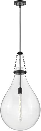 Hinkley Eloise 46054BK Large Pendant Light, Bold, Raindrop-Shaped Clear Glass Shade, Delicate Chain Accents, Black and Clear Glass