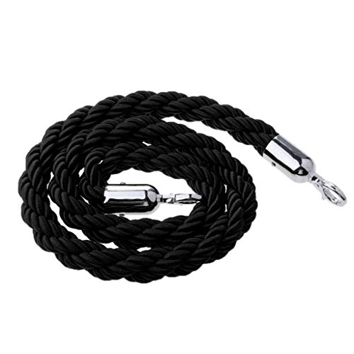 5 Feet (1.5 Meter) Black Queue Barrier Twist Rope, New Queue Divider Stanchions Crowd Control Barrier Rope Velvet Queue Barrier For Posts Stands With Chrome Hooks (59 Inch) #TOP2