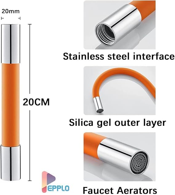 Image of Universal Foaming Extension Tube 360 Free Bending Faucet Lengthening Extender Adjustable Sink Drain Extension Tube Bathroom Faucet Extender (30CM, Orange)