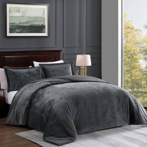 Image of Sands Luxurious 6Pc Bedding Set for Winter, 1 Double Duvet Cover,1 Double Bed bedsheet, 2 Pillow Covers, 2 Round Cushions, Ultra Soft Woollen Bedsheet Set- 90X100 inches (Grey)
