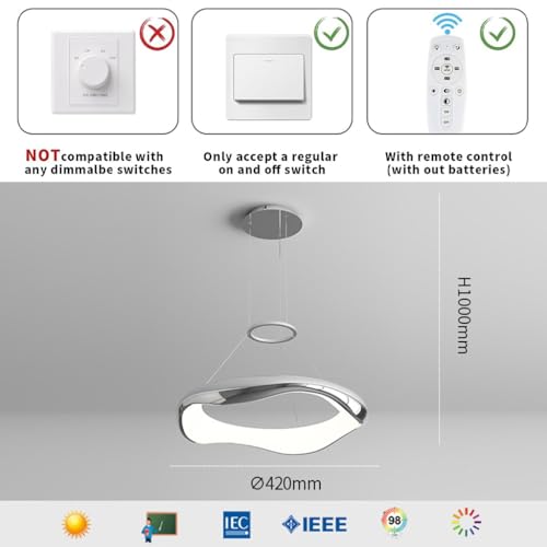 Suspension LED table à manger ronde en métal moderne avec télécommande