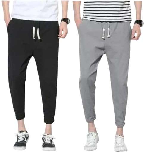 Men's Regular Fit Mid Rise Cotton Track Pants for Gym, Running, Jogging, Yoga with Pockets Black-picture-37