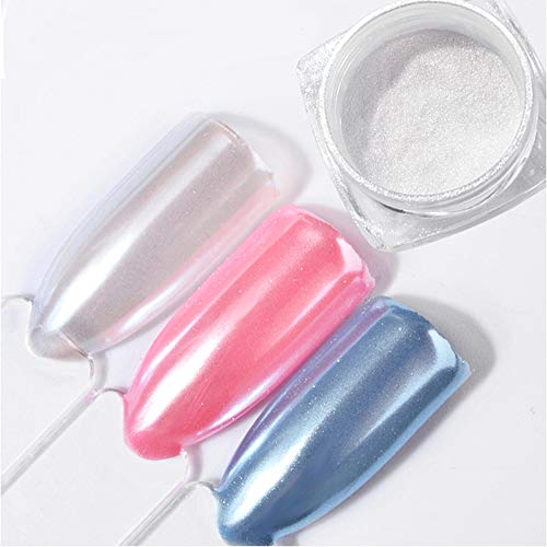 Decoración de uñas Diamante Blanco Perla Polvo Brillos Diamante Manicura Brillo Polvos Sirena Espejo Mate Nail Pigment Glimmer Nail Art Dust 2g / Caja Cover