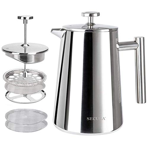 Secura French Press Stainless Steel Insulated Coffee Press with 2 Extra Screens, 34oz