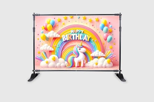 Image of Backdropon Rainbow Unicorn Themed Happy Birthday Design Backdrop for Birthday Decoration Traditional /Background Curtain Cloth for Party /Festival Size 5 Feet Height and 8 Feet Width (5 * 8)