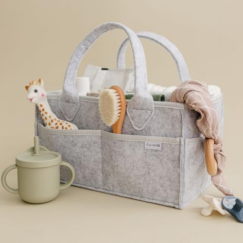 Image of PUTSKA Baby Diaper Caddy Organizer - Nursery Storage Basket for Diaper Station, Baby Basket Shower List and Registry Gift Must-Haves, Newborn Essentials, Nursery Decor for Boy or Girl - Grey, XL