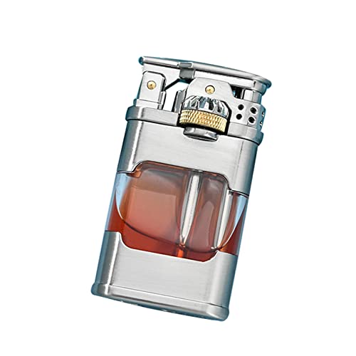 Accendino a Cherosene con Fiamma Morbida, Accendino Vintage Antico con Contenitore Trasparente, Accendino Ricaricabile per Fumatori (Non Includere Cherosene),Silver