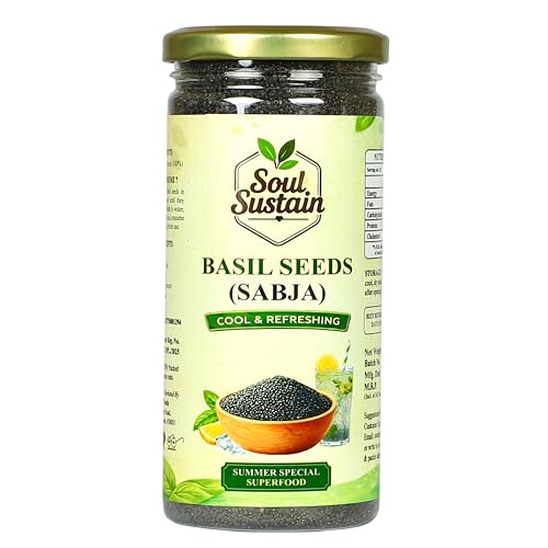 Image of SoulSustain Basil Seeds Sabja Seeds 250 Gram for Drinks Falooda Detox Fiber Rich Tukmaria Seeds for Digestion Cooling Summer Drink Ingredient Natural Sweet Basil Seeds for Soaking Beverages.