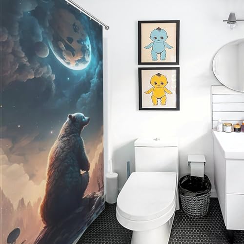 Rideau de douche ours imperméable et lavable avec 12 crochets - 3