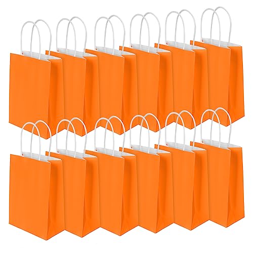 12 PCS Paper Party Bags, Orange Gift Bags Small Paper Party Bags with Twist Handles, Birthday Gift Bag, Paper Bags for Halloween, Wedding, Birthday, Party (150x80x210mm)
