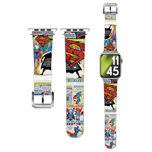 Head Case Designs Officially Licensed Superman DC Comics Oversized Logos and Character Genuine Leather Watch Strap Compatible with Apple Watch...