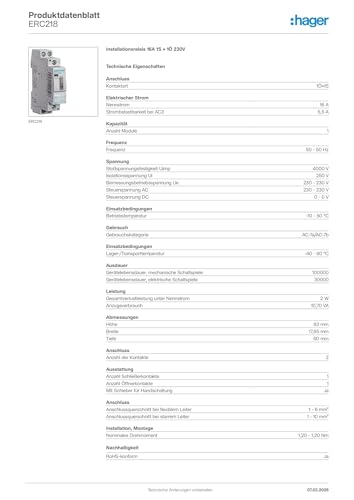 Miniatura 2 de Hager - Relé De Mando, 16a, 1na 1nc, 230v