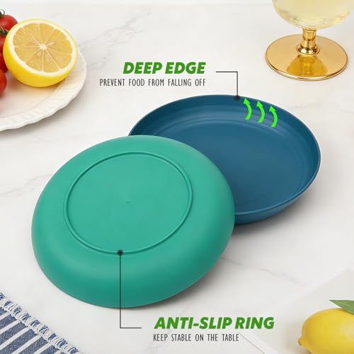Image of Wheat Straw Plates Set of 6, 9In Plastic Plates Reusable for Kids | Unbreakable Dinner Plate for Camping, Dishwasher & Microwave Safe Plates for Kitchen - Mutilcolor