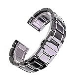 Cong Yi 14 15 16 17 18 19 20 21 22 23 24 Mm Banda De Cerámica De Lujo Blanco Negro Rosa Oro Reloj De Mujer For Hombre Correa Pulsera Cinturón(Black and silver,18mm)