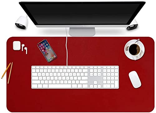 Image of Mouse Pad, Desk Mat, Large Leather Desk Pad, PU pad Waterproof Mouse Pad for Laptop, Office Table Protector Blotter Best Gifts (60 x 30 cm, Red)