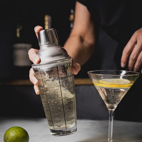 Coctelera de cristal graduada Klausberg de 400 ml con guías de mezclas 7