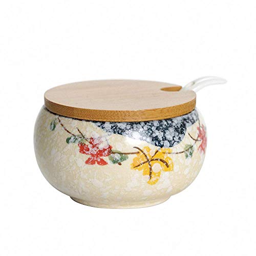 Ceramic Retro Japanese Flower Sugar Bowl Set Sugar Dispenser Salt Pot Pepper Storage Jar Seasoning Pot Container Sugar Box Condiment Spice Holder with Wooden Lid and Spoon for Home Kitchen Ceramic Retro Japanese Flower Sugar Bowl Set Sugar Dispenser Salt Pot Pepper Storage Jar Seasoning Pot Container Sugar Box Condiment Spice Holder with Wooden Lid and Spoon for Home Kitchen