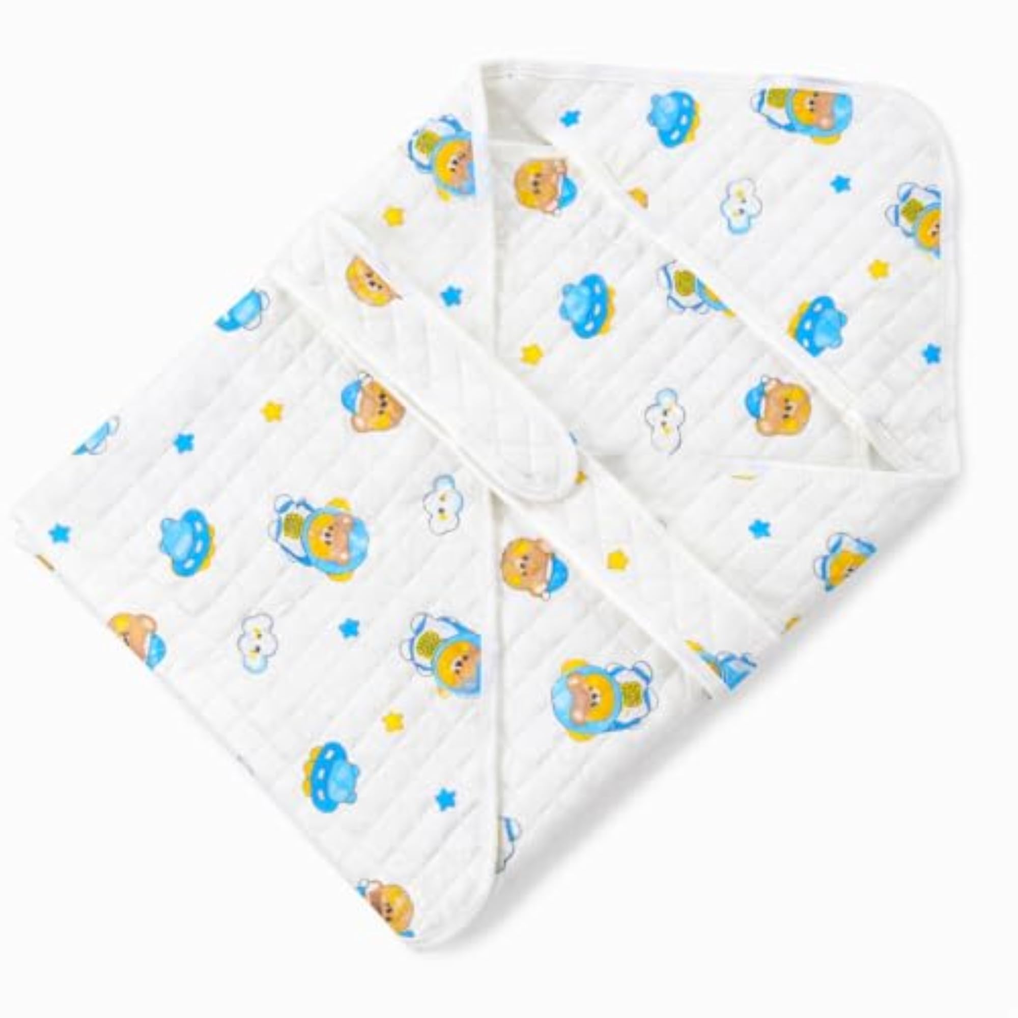 Muslin Knitted Cotton Blanket with Belt, White, Random Print